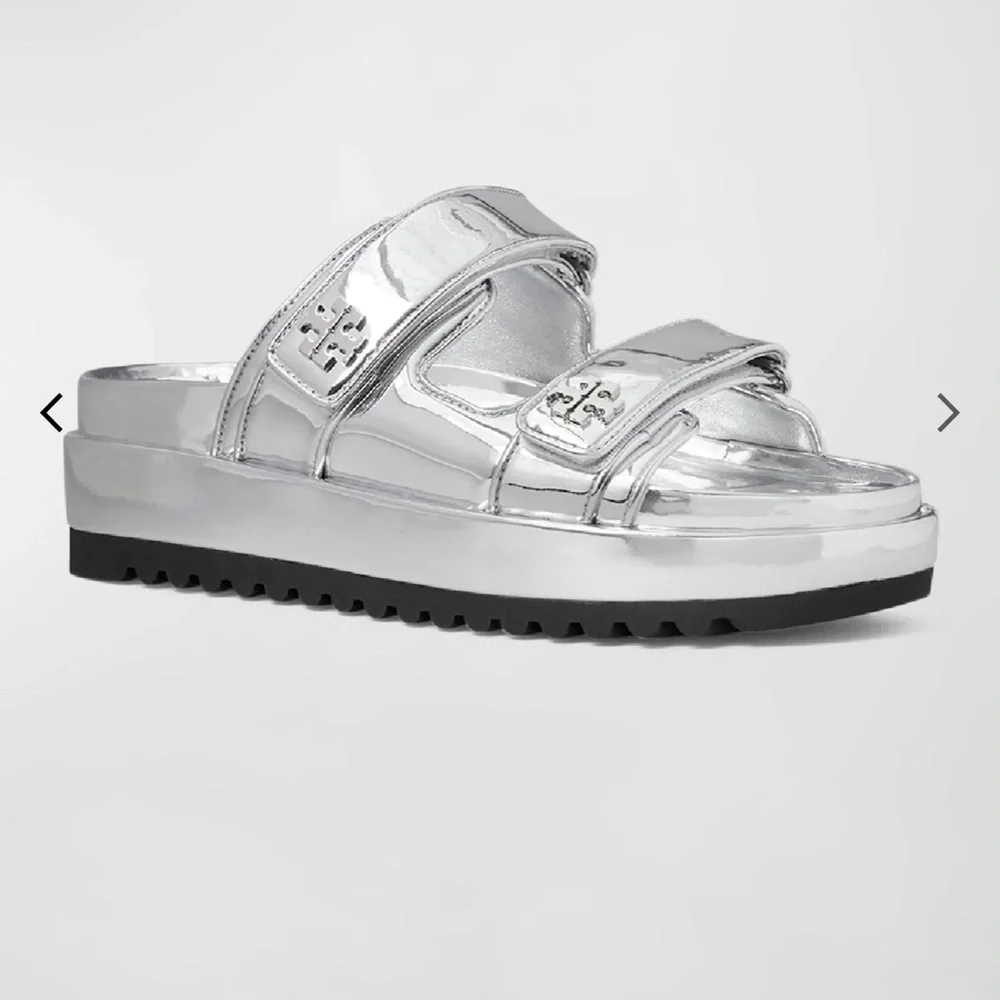 Tory Burch Silver Metallic Platform Slide Sandals